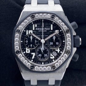 Royal Oak Rubber Strap Diamond Bezel Black Dial