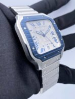 Cartier Santos Stainless Steel Large Blue PVD Bezel White Dial - Image 2